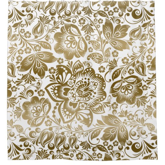 Mooie gouden bloemen naadloos patroon douchegordijn (Voorkant)