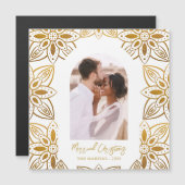 Mooie Gouden Botanische Getrouwde Kerstmisfoto (Voorkant / Achterkant)