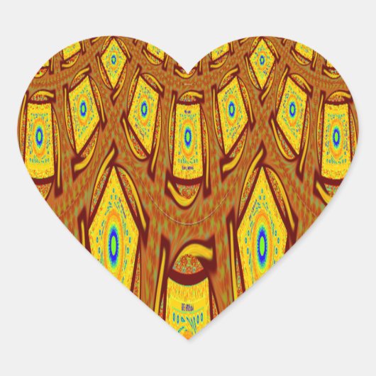 Mooie Gouden Bruin Afrikaanse Tribal Print vector Hart Sticker (Voorkant)