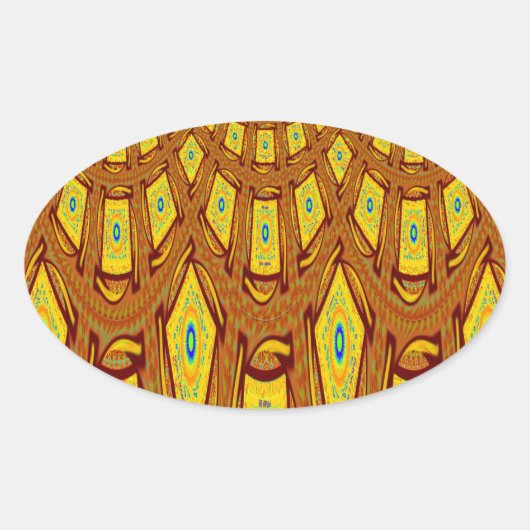 Mooie Gouden Bruin Afrikaanse Tribal Print vector Ovale Sticker (Voorkant)