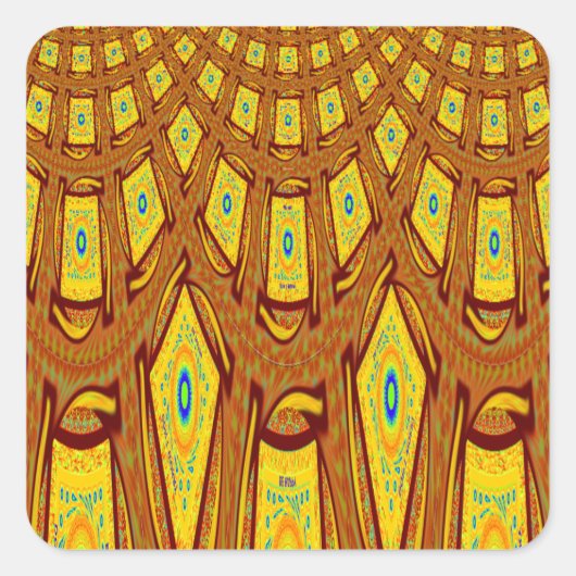 Mooie Gouden Bruin Afrikaanse Tribal Print vector Vierkante Sticker (Voorkant)