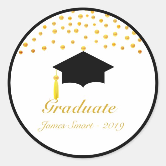 Mooie gouden confetti afstudeersticker ronde sticker (Voorkant)