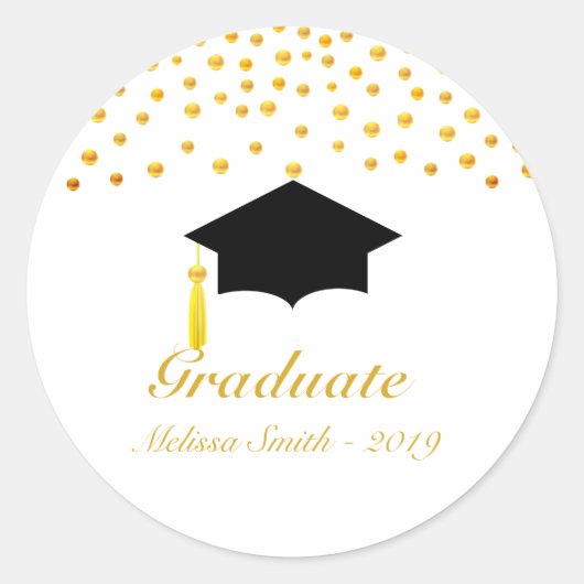 Mooie gouden confetti afstudeersticker ronde sticker (Voorkant)