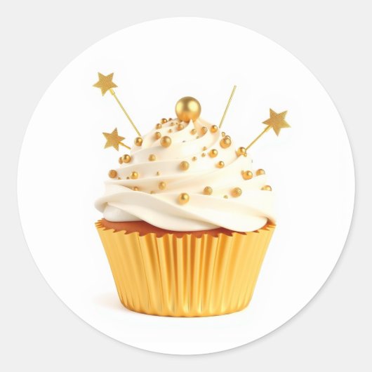 Mooie Gouden Cupcake Stickers (Voorkant)