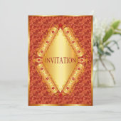 Mooie gouden diamant in sinaasappel uitnodiging (Staand voorkant)