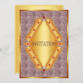 Mooie gouden diamant op paarse uitnodiging (Voorkant / Achterkant)