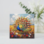 Mooie gouden en blauwe pauwdeken kaart (Staand voorkant)