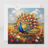 Mooie gouden en blauwe pauwdeken kaart (Voorkant)