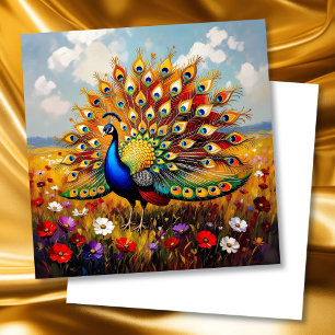 Mooie gouden en blauwe pauwdeken kaart