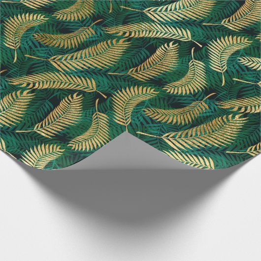 Mooie Gouden en Groene Tropische Bladeren Cadeaupapier (Hoek)