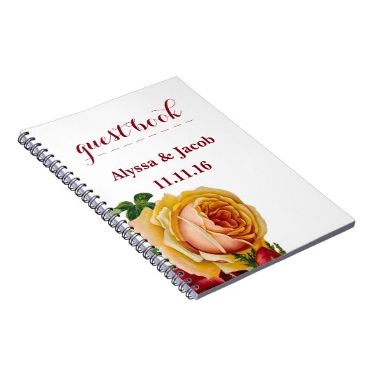 Mooie gouden en rode rozen witte bruiloft notitieboek (Rechterzijde)