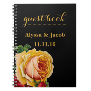 Mooie gouden en rode rozen, zwarte bruiloft notitieboek