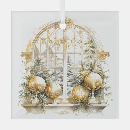 Mooie gouden en witte kerst Design Glas Ornament (Voorkant)