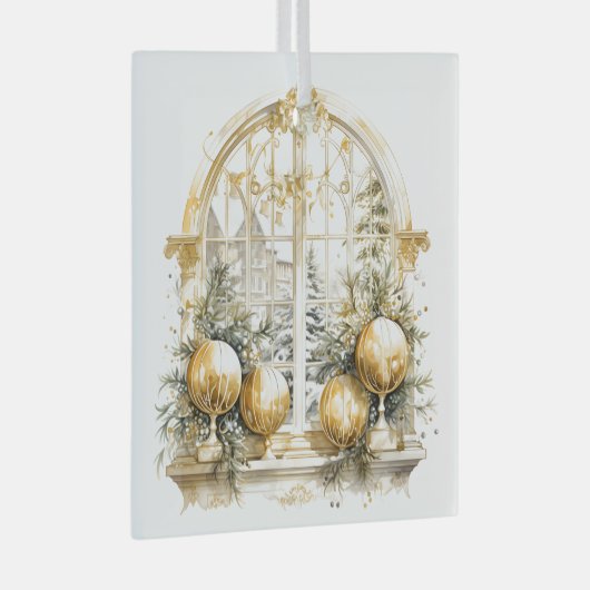 Mooie gouden en witte kerst Design Glas Ornament (Voorkant Rechts)