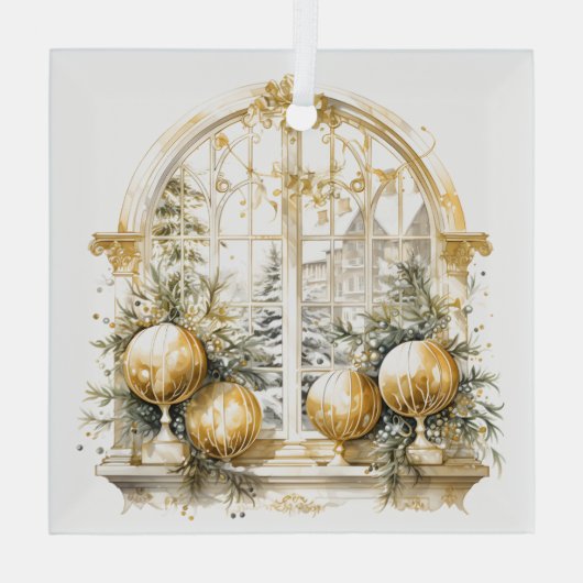 Mooie gouden en witte kerst Design Glas Ornament (Achterkant)