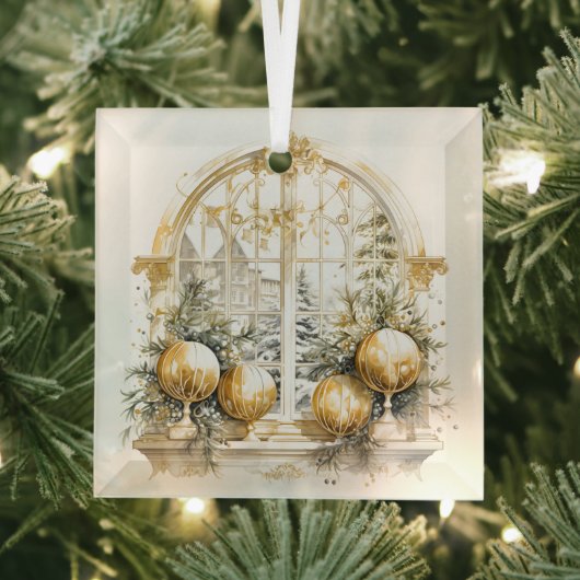 Mooie gouden en witte kerst Design Glas Ornament (Insitu)