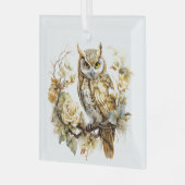 Mooie Gouden en Witte Kerst Uil Design Glas Ornament (Voorkant links)