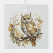 Mooie Gouden en Witte Kerst Uil Design Glas Ornament (Voorkant)