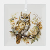 Mooie Gouden en Witte Kerst Uil Design Glas Ornament (Achterkant)