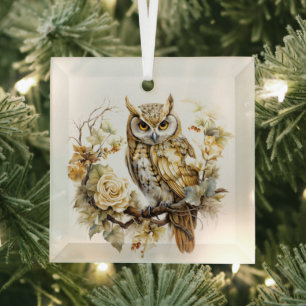 Mooie Gouden en Witte Kerst Uil Design Glas Ornament
