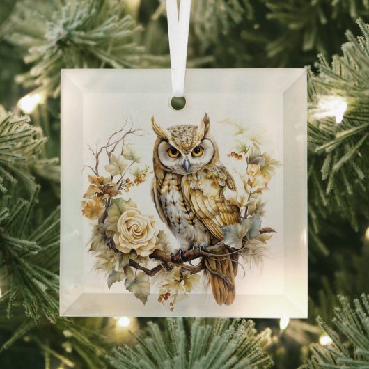 Mooie Gouden en Witte Kerst Uil Design Glas Ornament (Insitu)