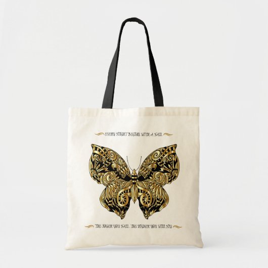 MOOIE GOUDEN EN ZWARTE GLITTERVLINDER TOTE BAG (Voorkant)
