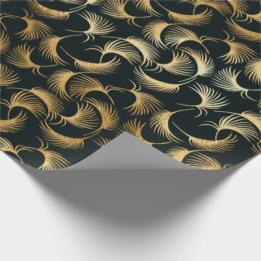 Mooie Gouden en Zwarte Tropische bladeren Cadeaupapier (Hoek)