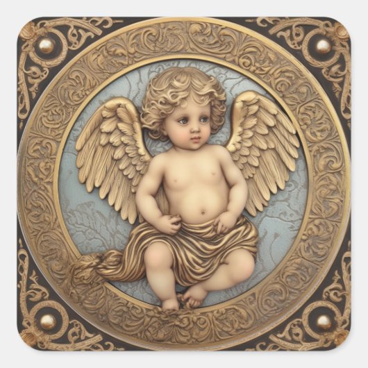 Mooie gouden engel Cherub Vierkante Sticker (Voorkant)