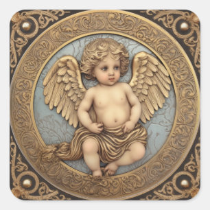 Mooie gouden engel Cherub Vierkante Sticker