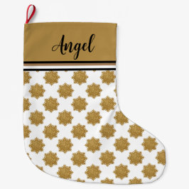 Mooie Gouden Faux Glitter Snowflake Custom Name Grote Kerstsok