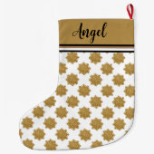 Mooie Gouden Faux Glitter Snowflake Custom Name Grote Kerstsok (Achterkant)