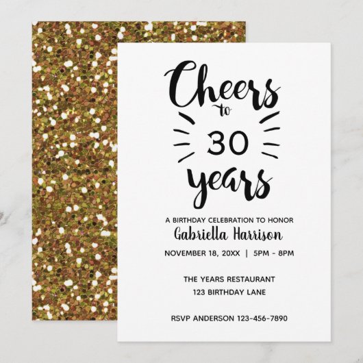 Mooie Gouden Glitter Hoera voor 30 Jaar Kaart (Voorkant / Achterkant)