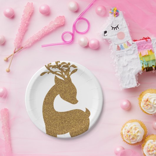 Mooie gouden glitter kerst rendier vakantie papieren bordje (Feest)