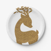Mooie gouden glitter kerst rendier vakantie papieren bordje (Voorkant)