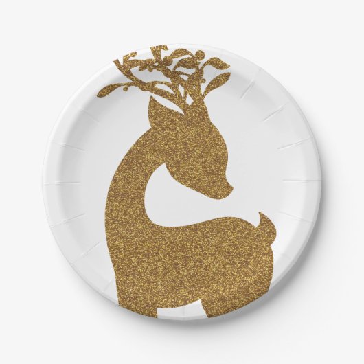 Mooie gouden glitter kerst rendier vakantie papieren bordje (Voorkant)