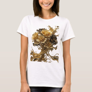 Mooie Gouden GOUDEN ROZEN Artistiek Motief T-shirt