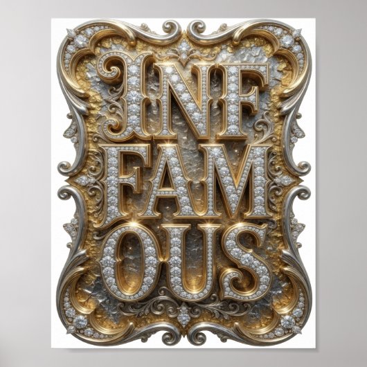Mooie Gouden INFAMOUS 3D-tekstkunst Poster (Voorkant)