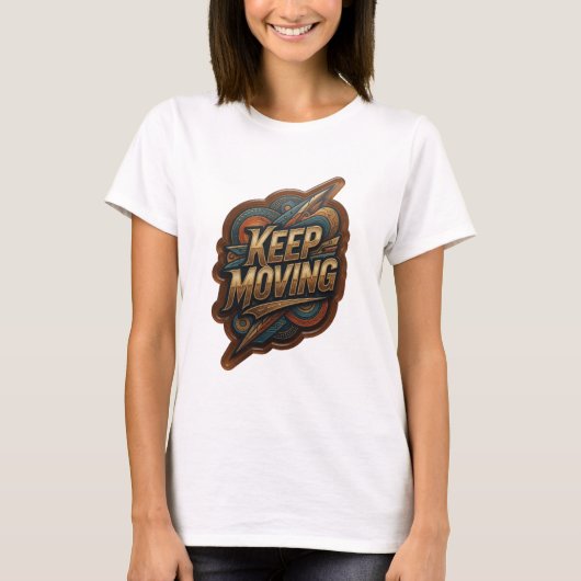 Mooie Gouden KEEP MOVING Grafische T-shirt (Voorkant)