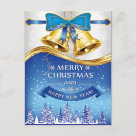 Mooie gouden kerstballen met blauwe Bow Feestdagenkaart