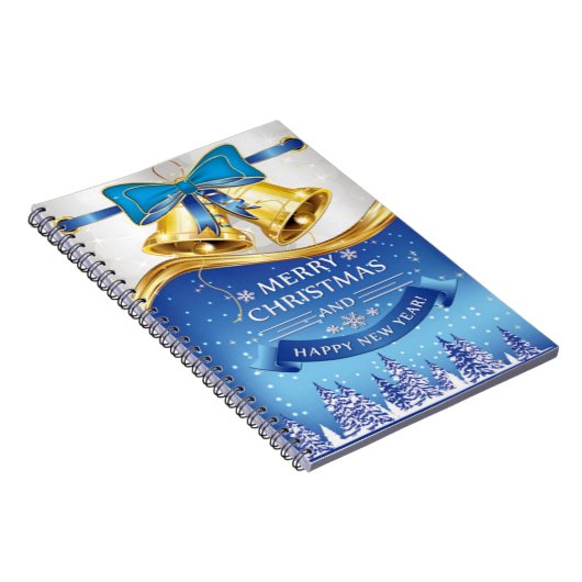 Mooie gouden kerstballetjes met blauwe poot notitieboek (Rechterzijde)