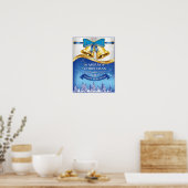 Mooie gouden kerstballetjes met blauwe poot poster (Keuken)