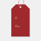 Mooie gouden kerstballetjes met rode boe cadeaulabel (Achterkant)