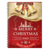 Mooie gouden kerstballetjes met rode boe notitieboek (Voorkant)