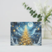 Mooie gouden kerstboom blauw briefkaart (Staand voorkant)