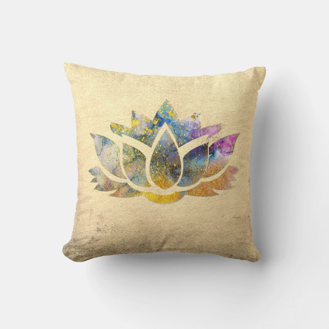Mooie Gouden Kleurrijke Lotus , Zen Kussen (Voorkant)