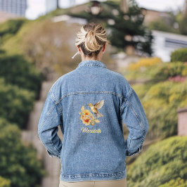 Mooie Gouden Kolibrie en Bloem met Naam Denim Jacket