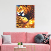 Mooie Gouden Leeuw en Vrouw Verpakt Canvas (Insitu (Woonkamer))
