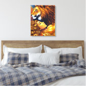 Mooie Gouden Leeuw en Vrouw Verpakt Canvas (Insitu (Slaapkamer))