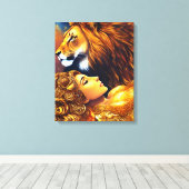 Mooie Gouden Leeuw en Vrouw Verpakt Canvas (Insitu (Houten vloer))