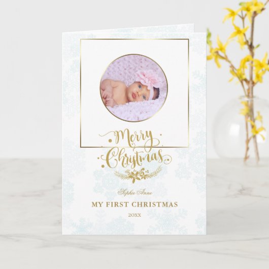 Mooie gouden lijst mijn eerste kerst baby foto kaart (Gele Bloem)
